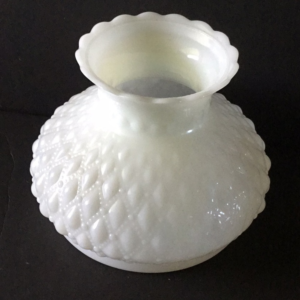 Vintage Diamond quilt ruffled milk glass lamp shade.